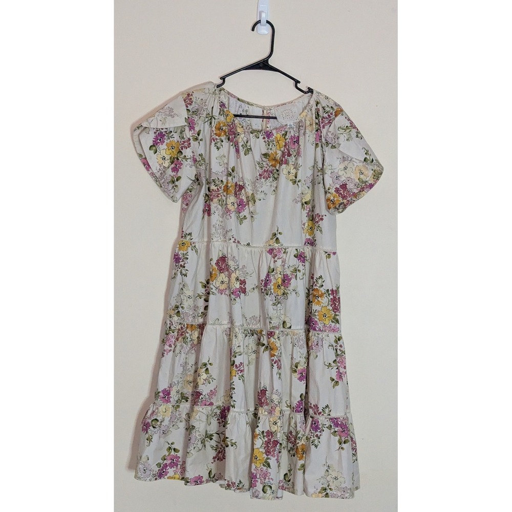 Johnny Was Jade Floral Tiered Mini Dress Womens XS Short Sleeve Boho Cotton